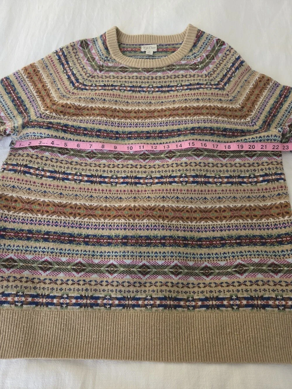 J. Crew Men's Fair Isle Lambswool Blend Crewneck Sweater Heather Sand, Sz L